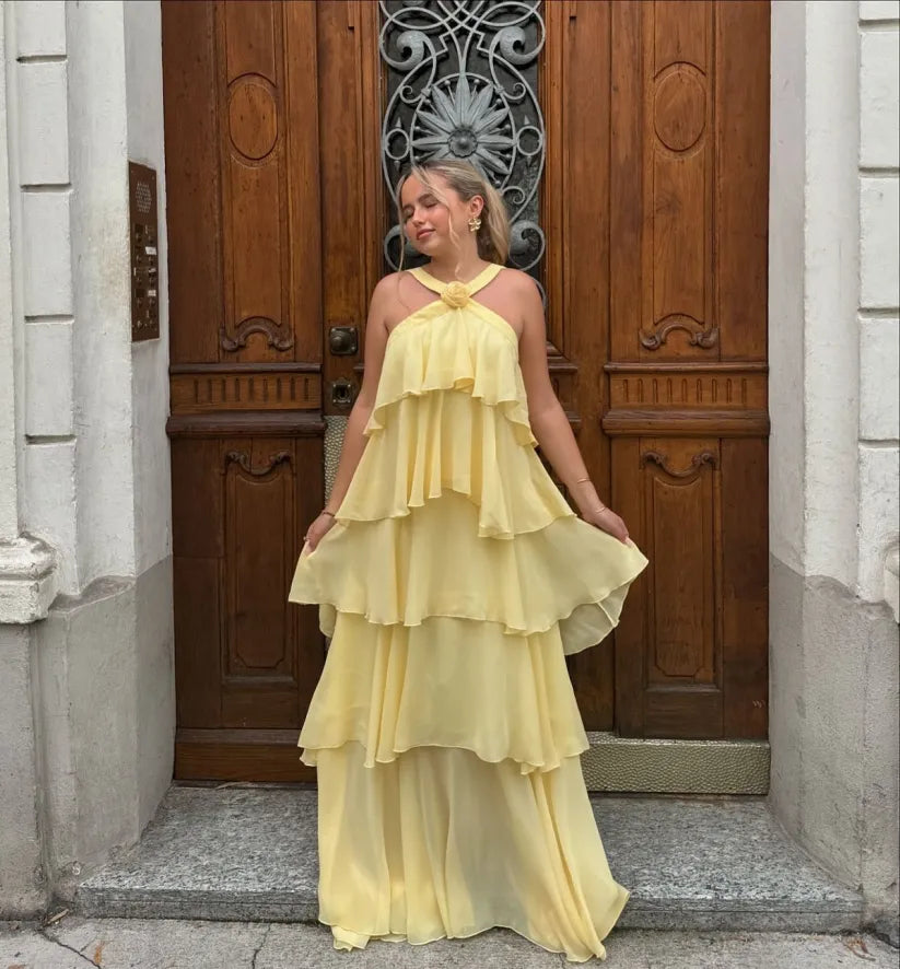 Amira | Ruffle Backless Maxi Dress