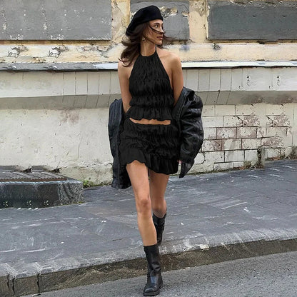 Alanna | Geplooide Rugloze Tweedelige Set