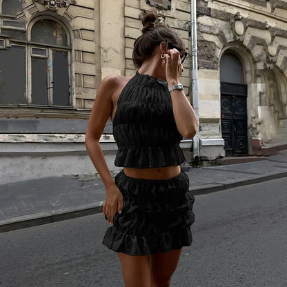 Alanna | Geplooide Rugloze Tweedelige Set