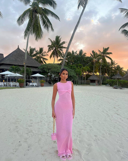 Mika | Ronde Hals Gebreide Maxi Jurk