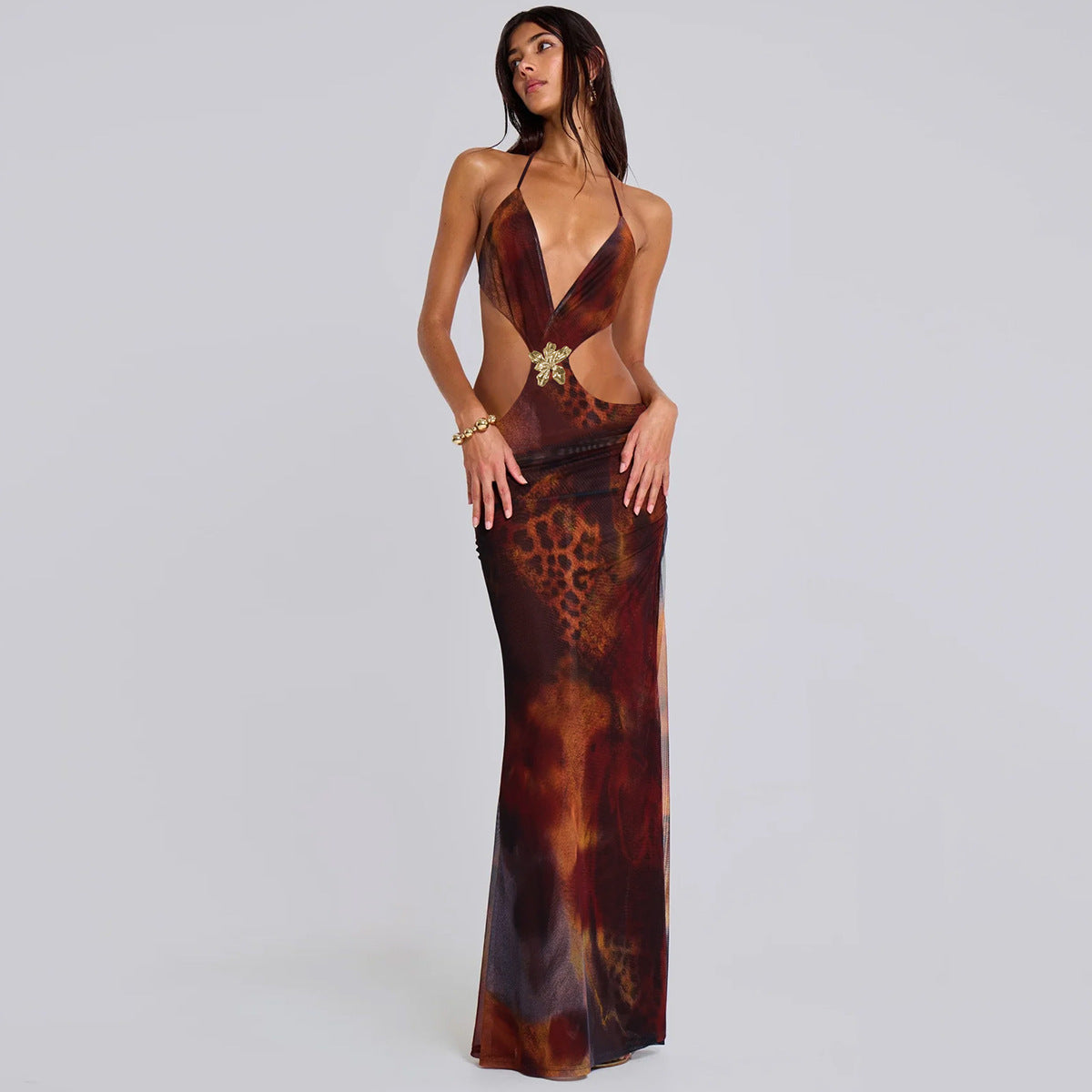 Tiana | Slim-Fit Open Back Cutout Maxi Jurk