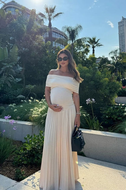 Kamara | Off Shoulder Plissé Maxi Jurk