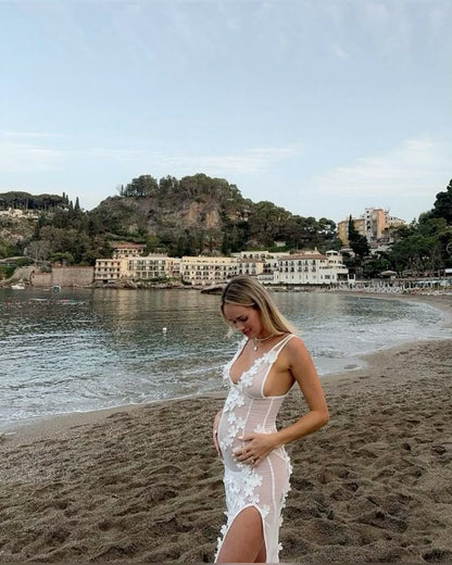 Aylee | Materniteit Mouwloze Taille Jurk van Kant