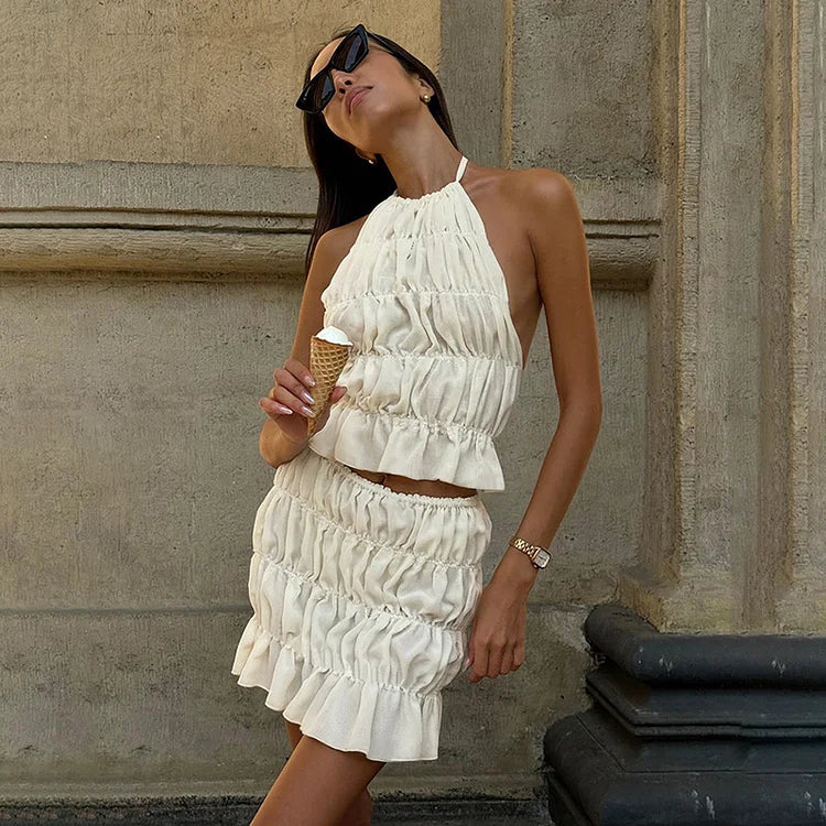 Alanna | Geplooide Rugloze Tweedelige Set