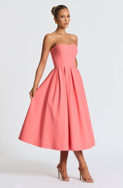 Edith Midi Dress - Coral Pink