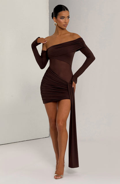 Mavra Mini Dress - Plum Brown
